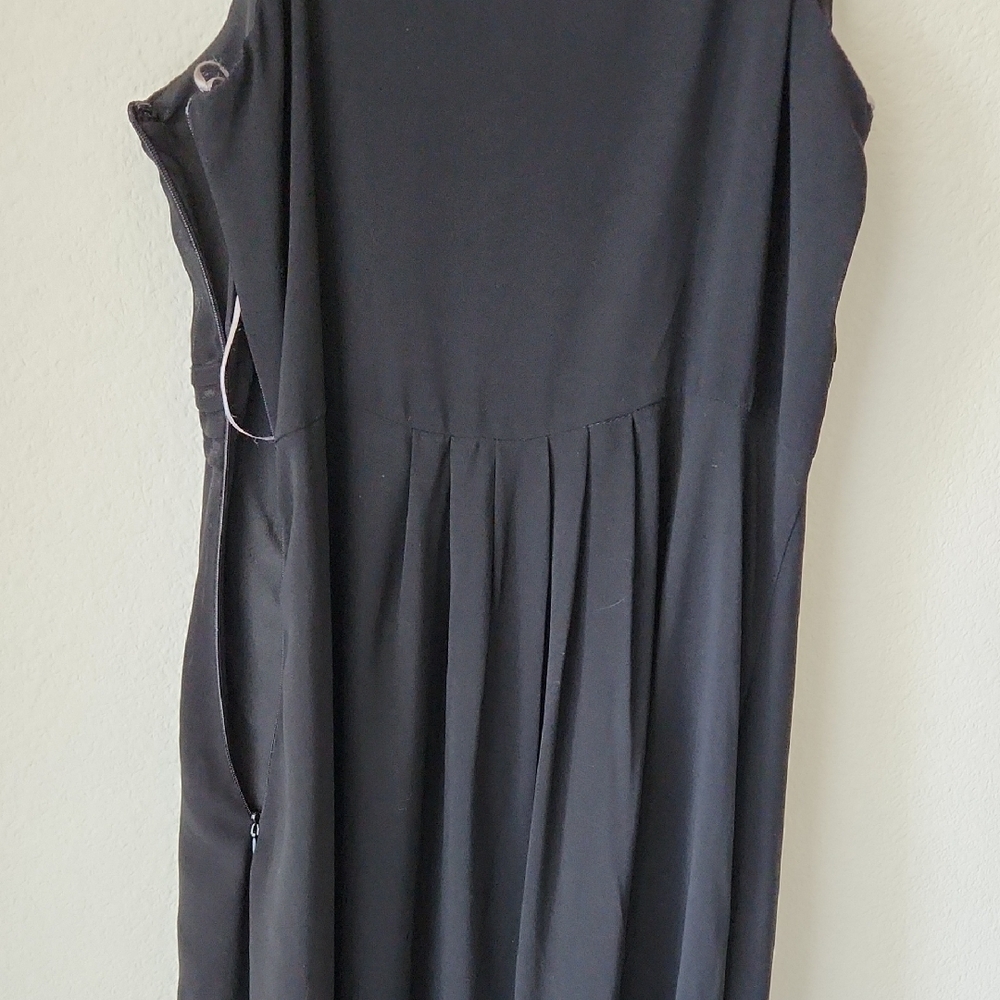 Black Slip Dress Camisole Straps High Low Hem silver tone buttons Pleated Waist - Picture 12 of 16
